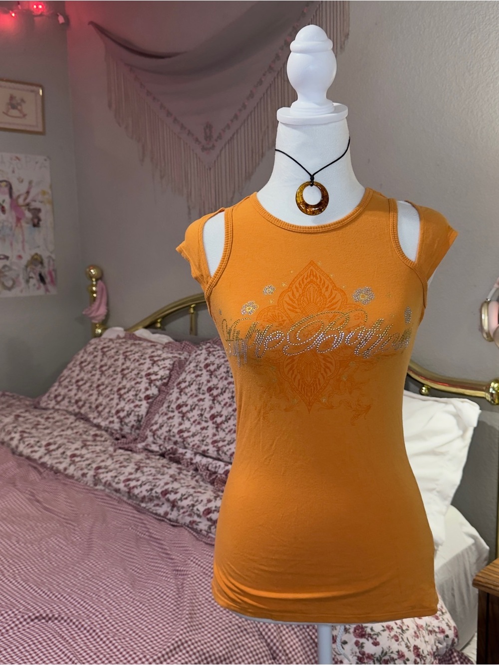 Y2K Apple Bottoms Sleeveless Orange Embellished Tank Top - Women